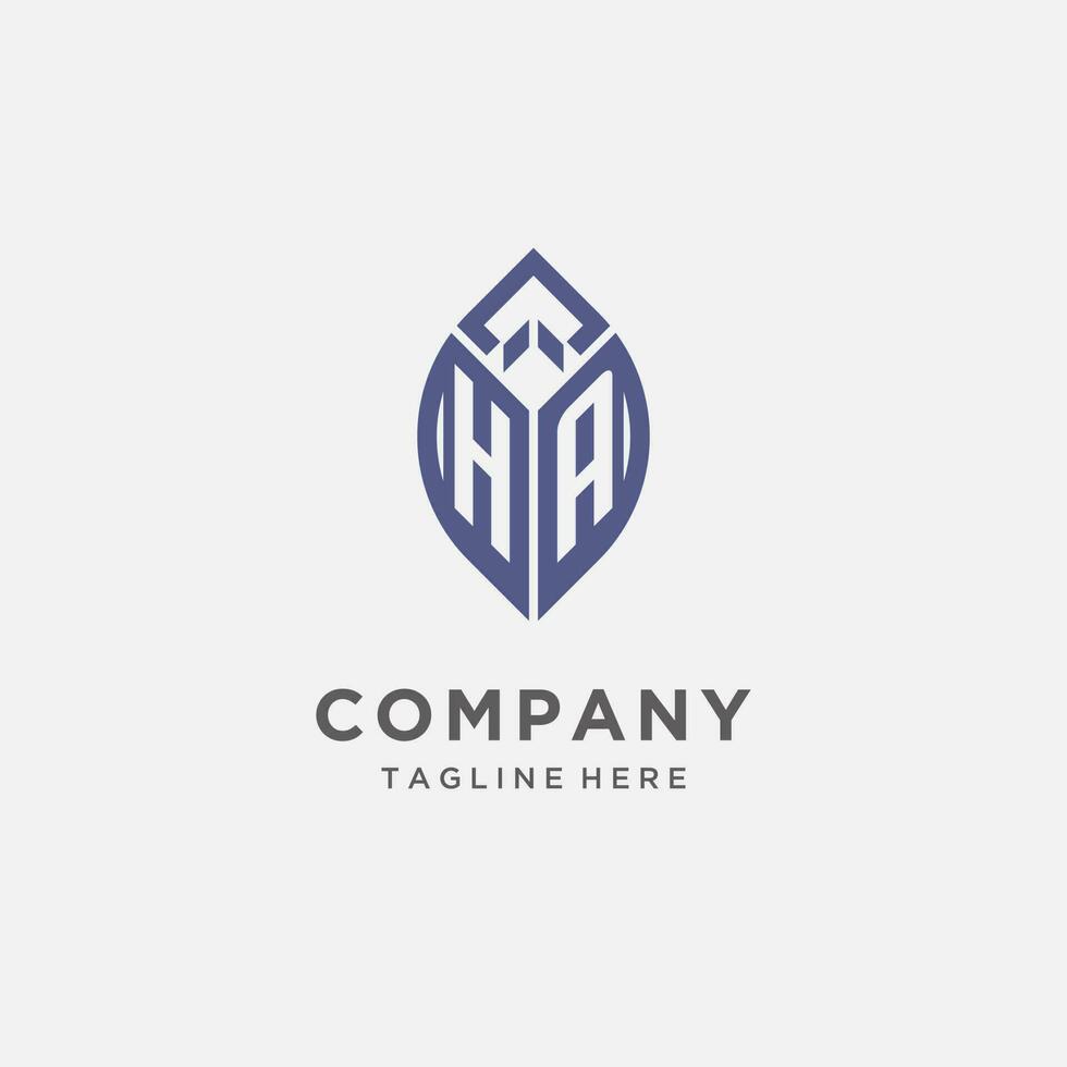 HA logo with leaf shape, clean and modern monogram initial logo design vector