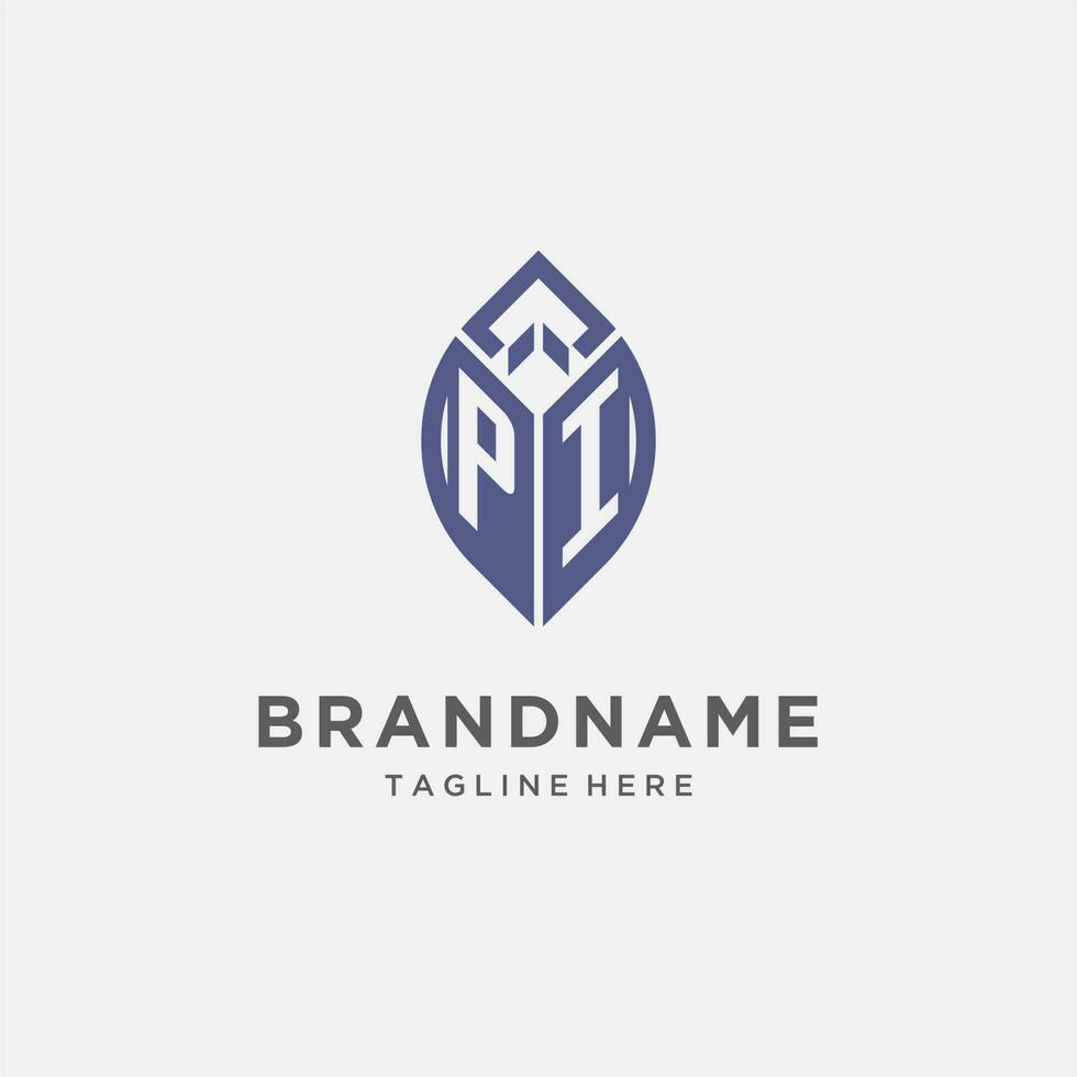 PI logo with leaf shape, clean and modern monogram initial logo design vector