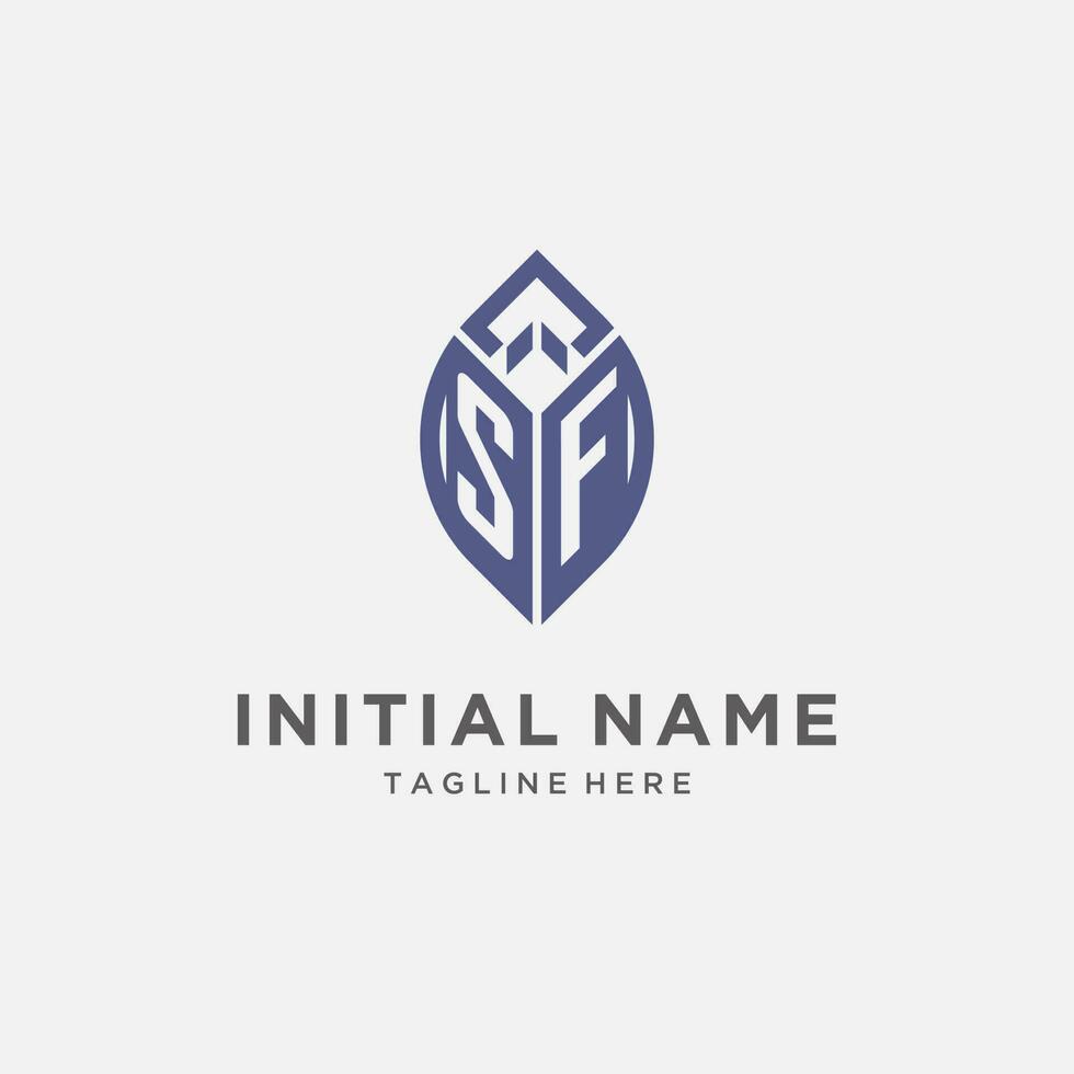 SF logo with leaf shape, clean and modern monogram initial logo design vector