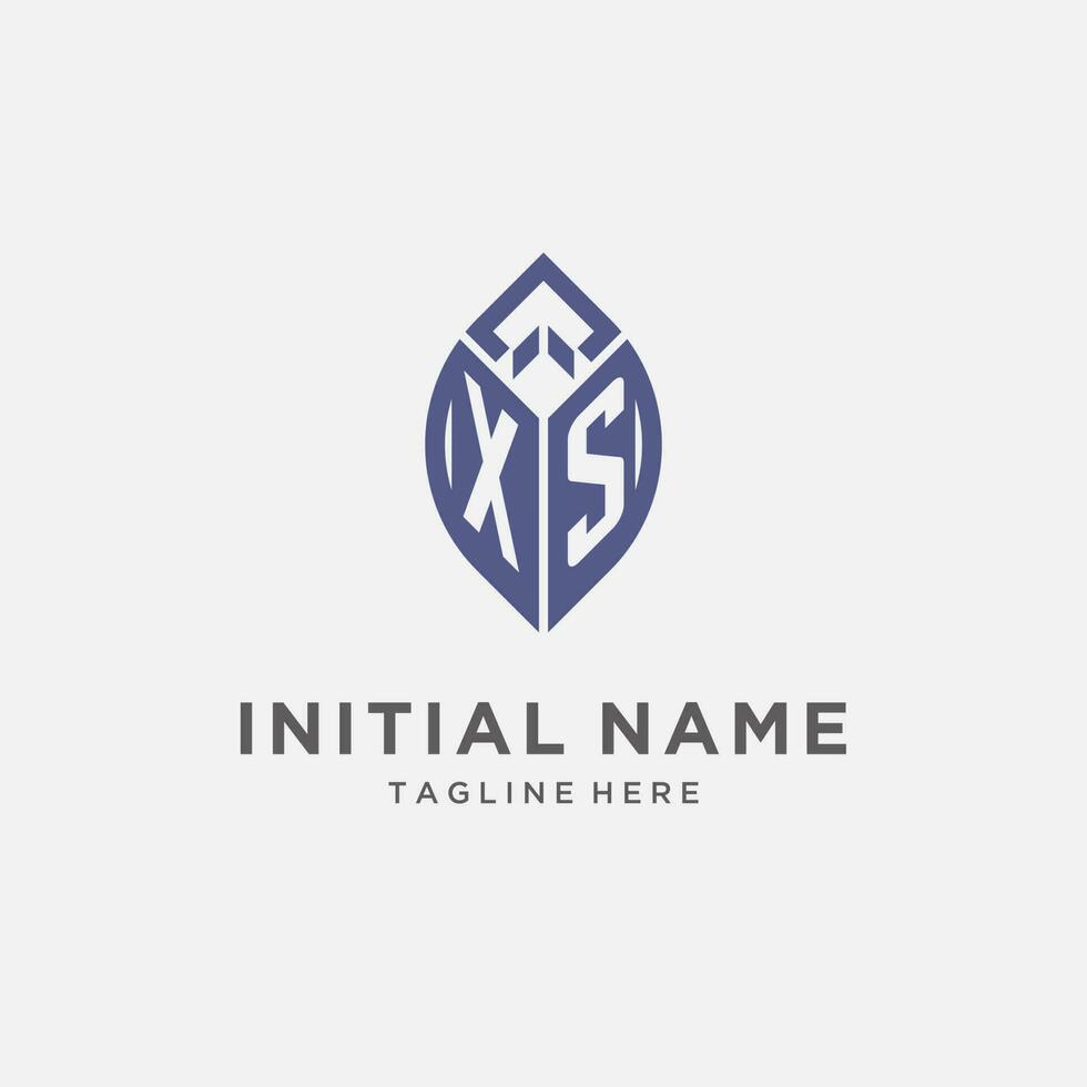 XS logo with leaf shape, clean and modern monogram initial logo design vector