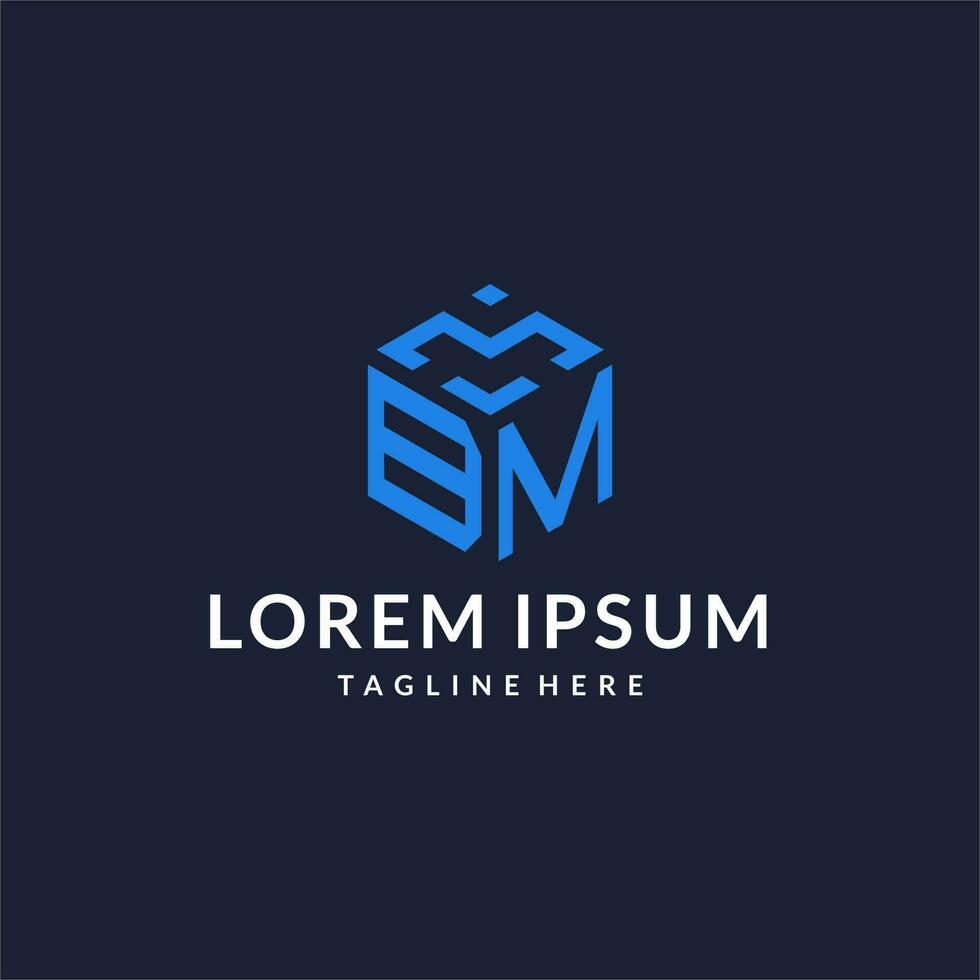 BM logo hexagon designs, best monogram initial logo with hexagonal shape design ideas vector