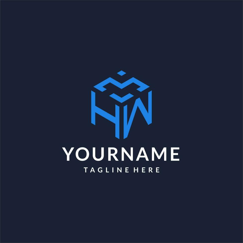 HW logo hexagon designs, best monogram initial logo with hexagonal shape design ideas vector