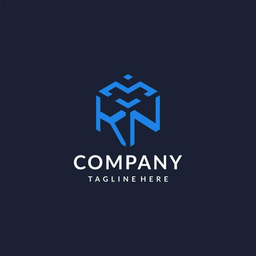 KN logo hexagon designs, best monogram initial logo with hexagonal shape design ideas vector