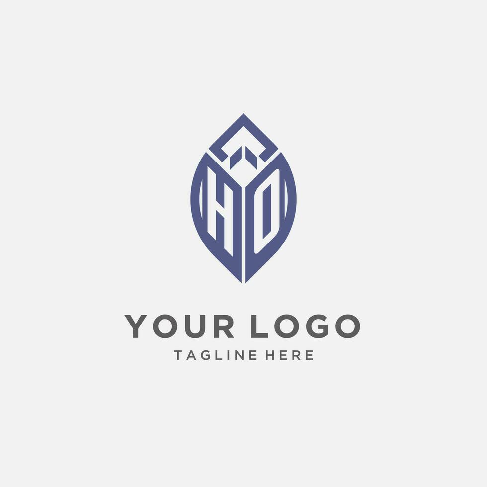 HO logo with leaf shape, clean and modern monogram initial logo design vector