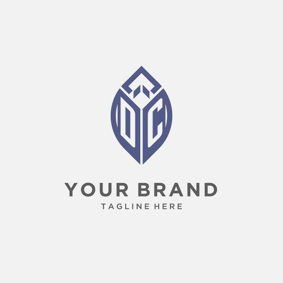 DC logo with leaf shape, clean and modern monogram initial logo design vector