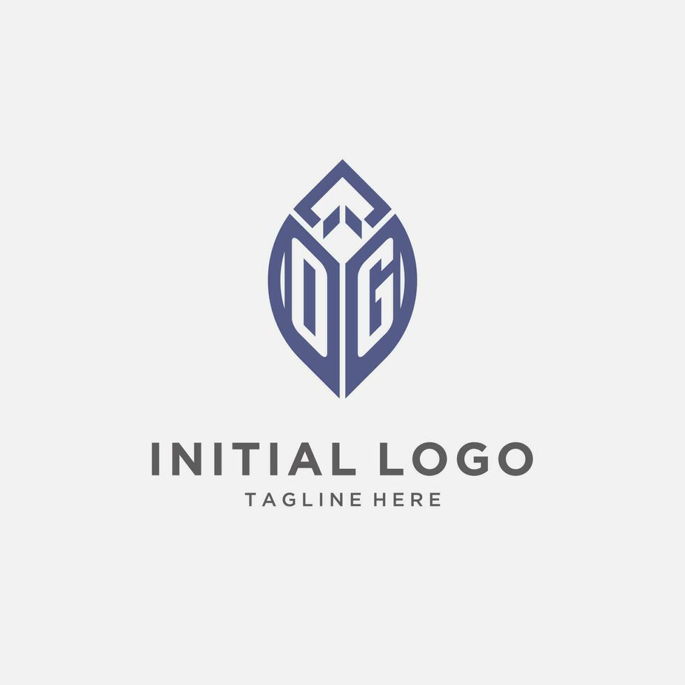OG logo with leaf shape, clean and modern monogram initial logo design vector
