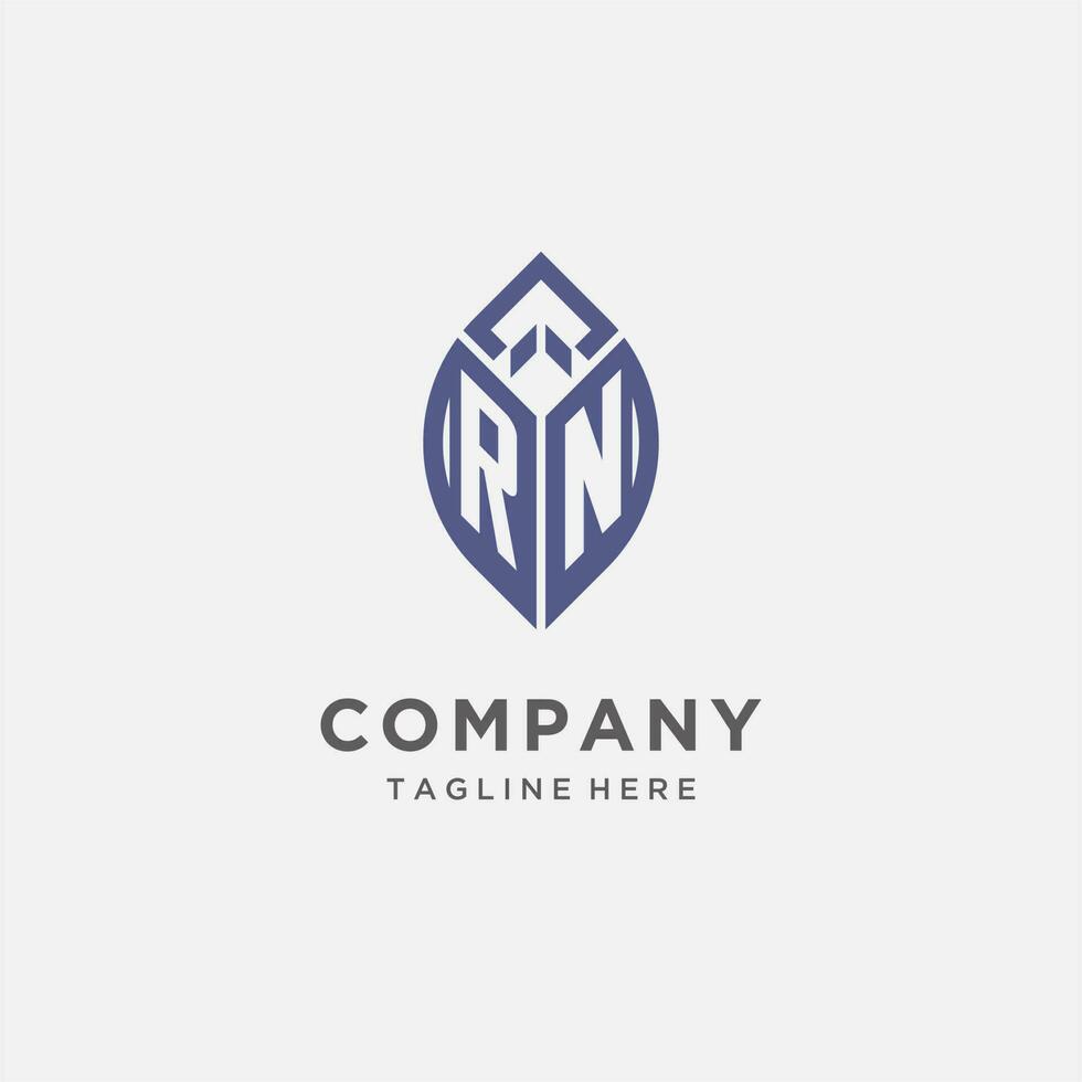 RN logo with leaf shape, clean and modern monogram initial logo design vector