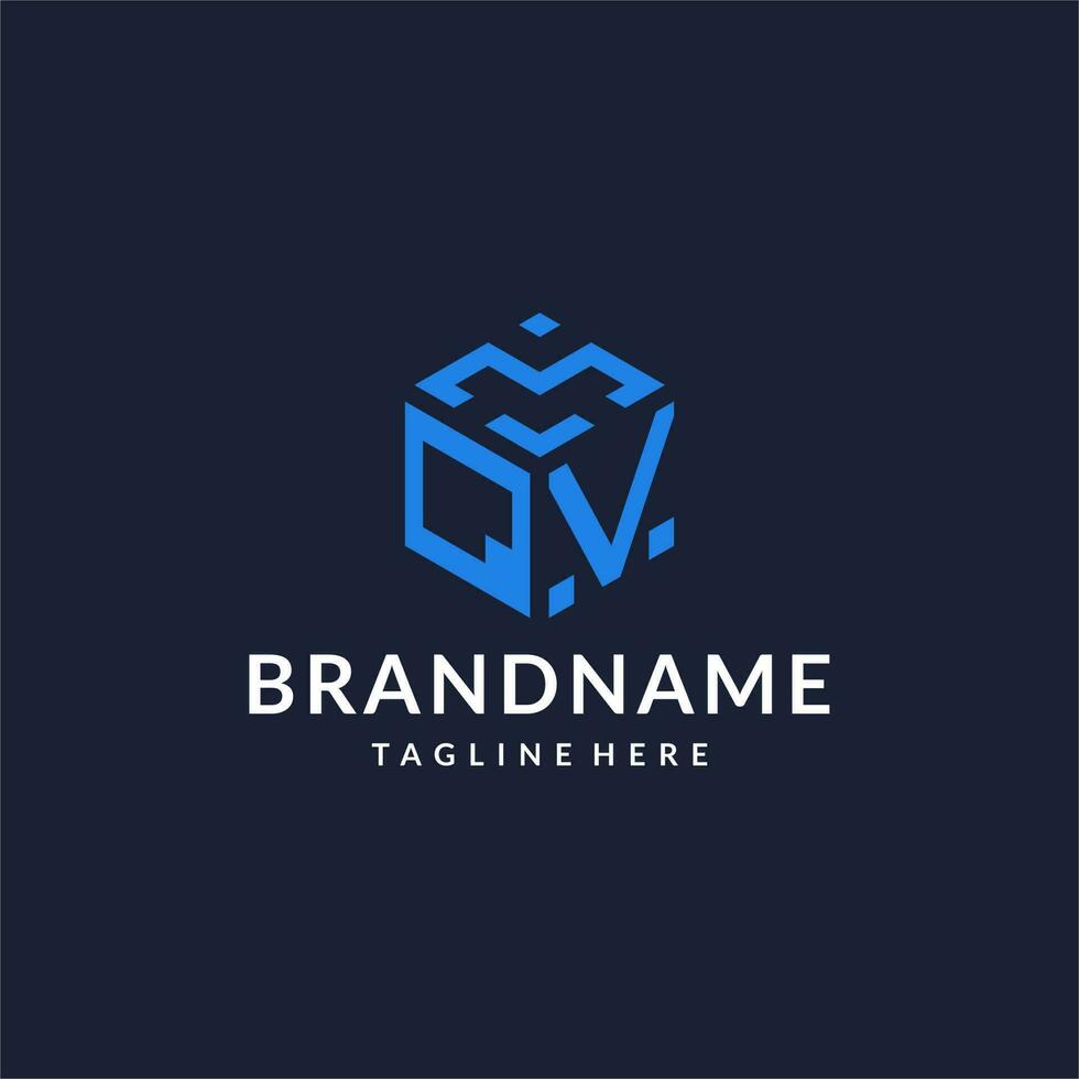 QV logo hexagon designs, best monogram initial logo with hexagonal shape design ideas vector