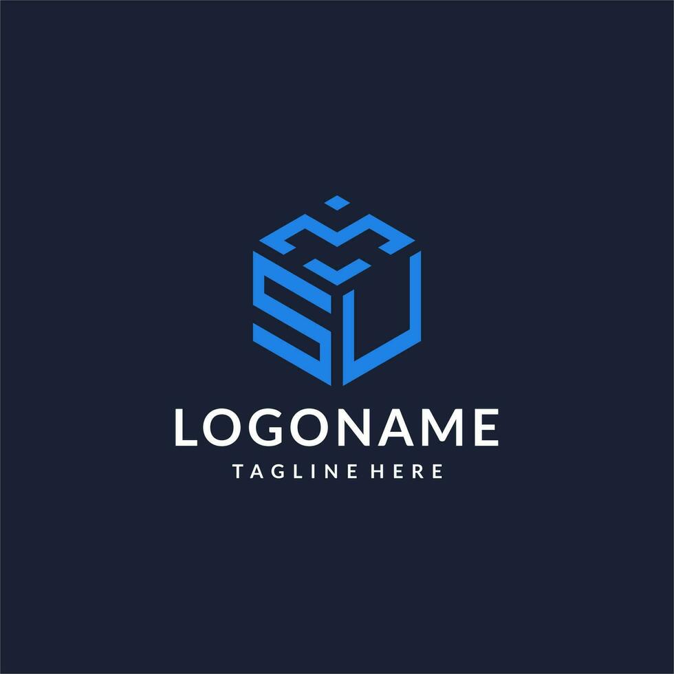 SU logo hexagon designs, best monogram initial logo with hexagonal shape design ideas vector