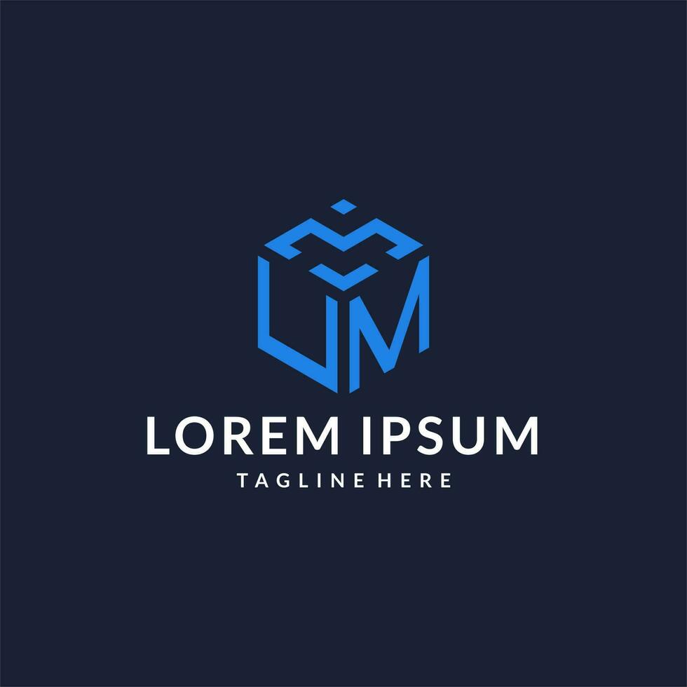 UM logo hexagon designs, best monogram initial logo with hexagonal shape design ideas vector