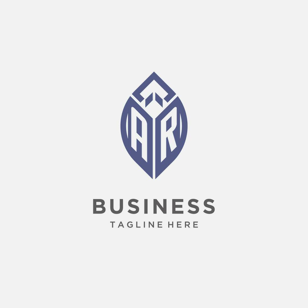 AR logo with leaf shape, clean and modern monogram initial logo design vector