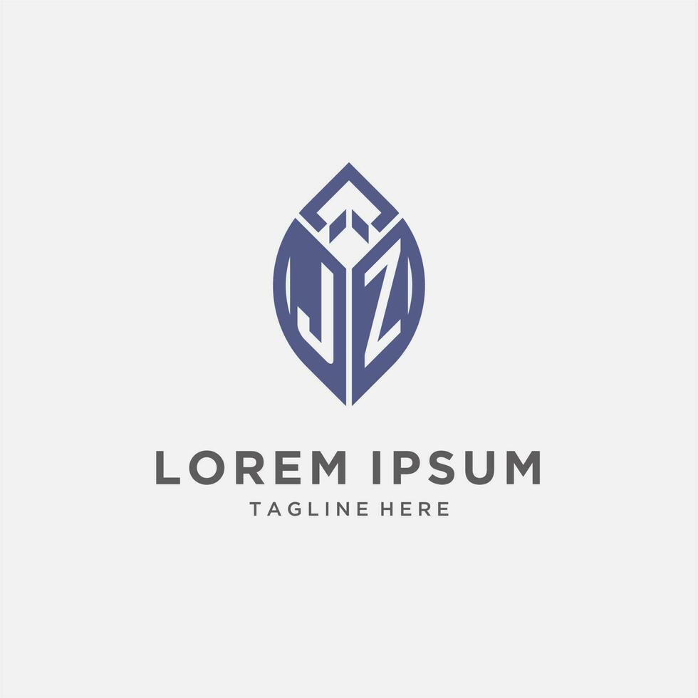 JZ logo with leaf shape, clean and modern monogram initial logo design vector