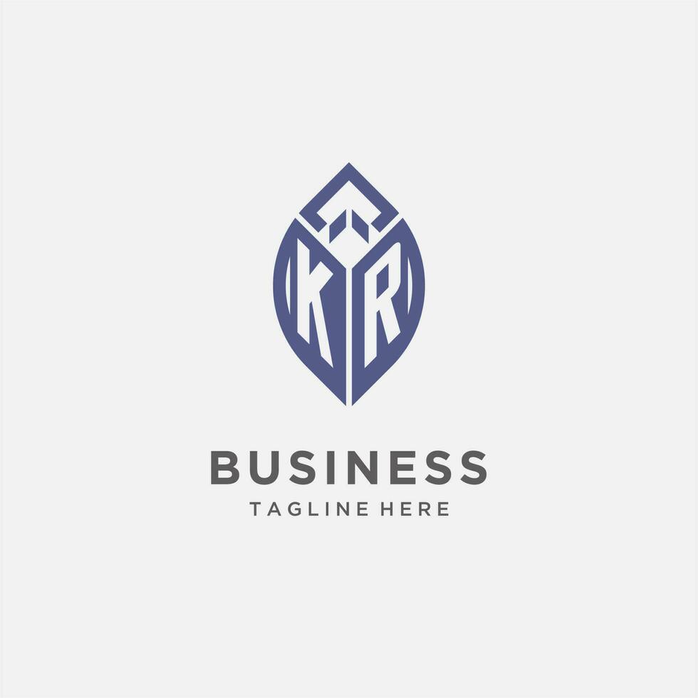 KR logo with leaf shape, clean and modern monogram initial logo design vector
