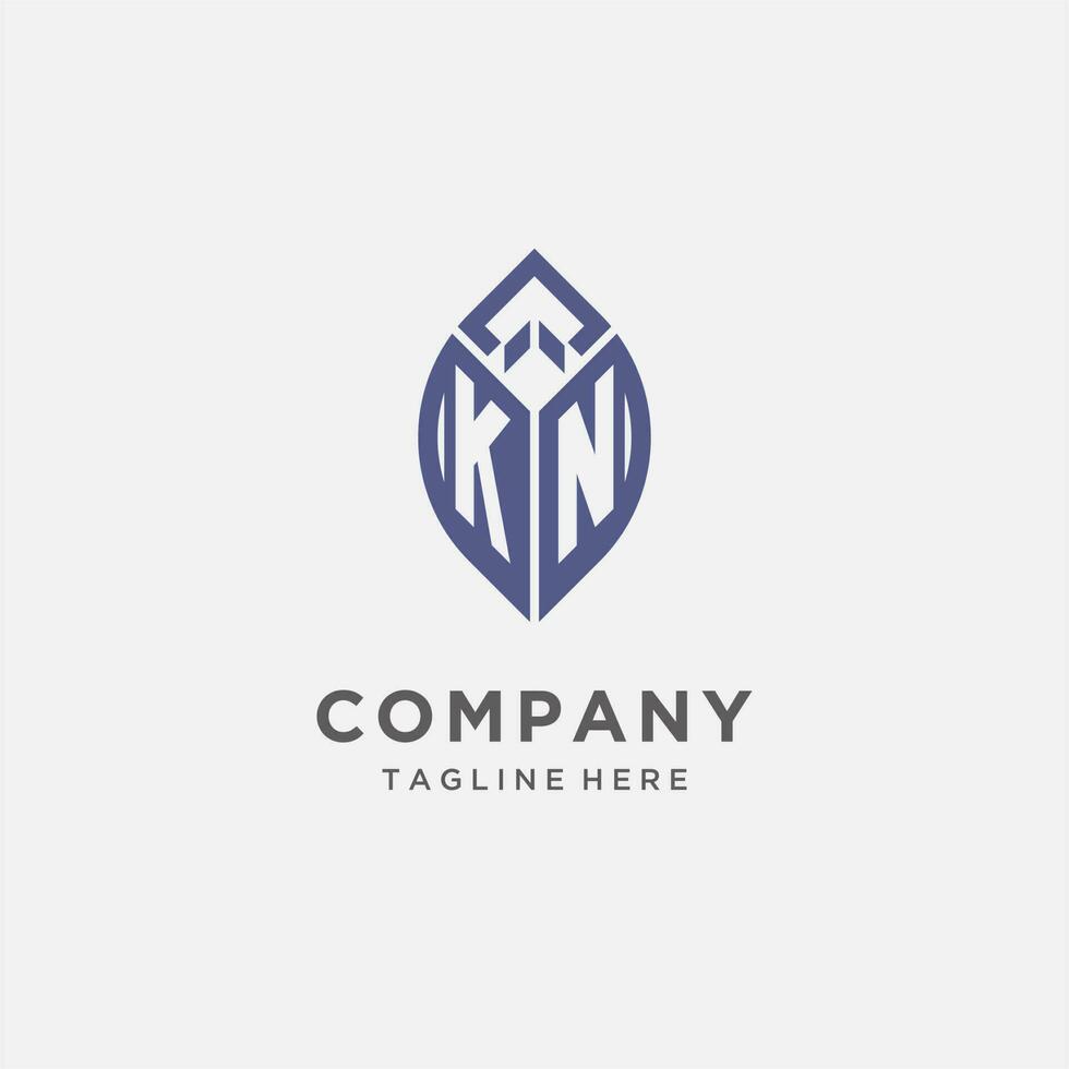 KN logo with leaf shape, clean and modern monogram initial logo design vector
