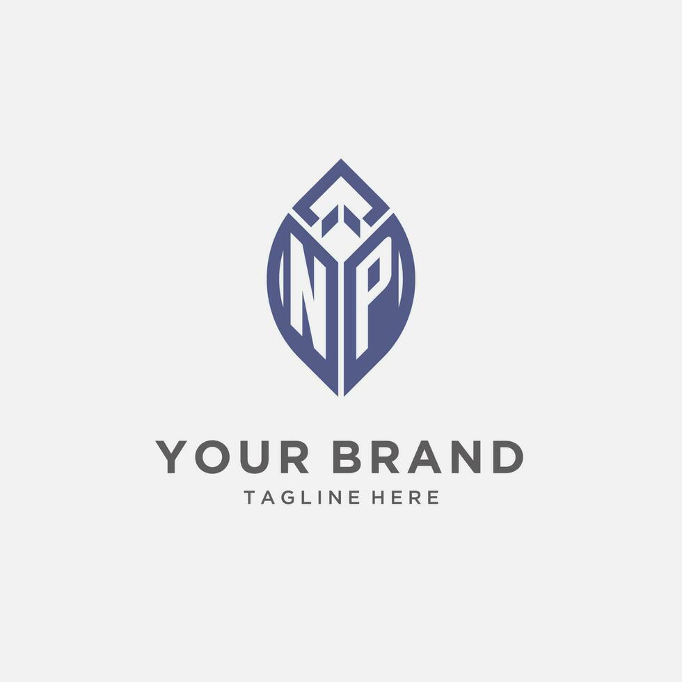 NP logo with leaf shape, clean and modern monogram initial logo design vector