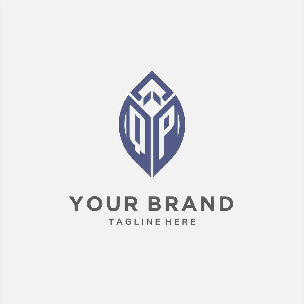 QP logo with leaf shape, clean and modern monogram initial logo design vector