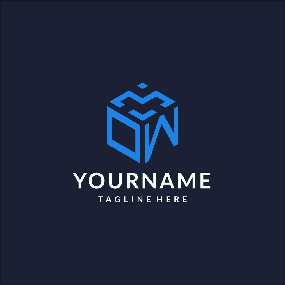 OW logo hexagon designs, best monogram initial logo with hexagonal shape design ideas vector