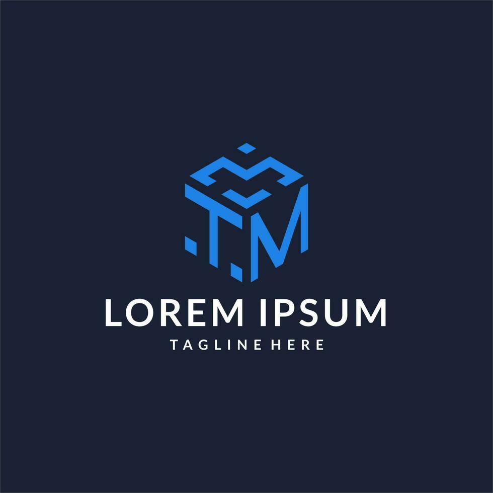 TM logo hexagon designs, best monogram initial logo with hexagonal shape design ideas vector