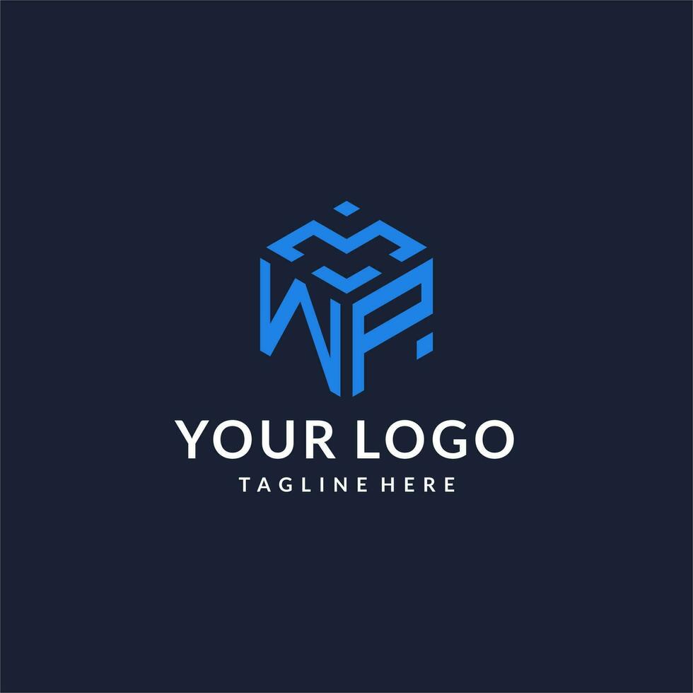 WP logo hexagon designs, best monogram initial logo with hexagonal shape design ideas vector