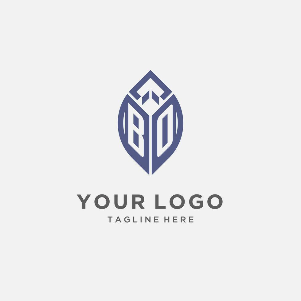 BO logo with leaf shape, clean and modern monogram initial logo design vector