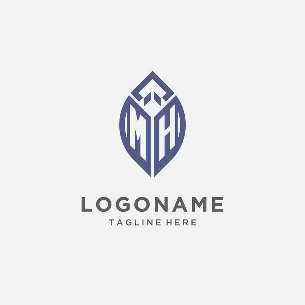 MH logo with leaf shape, clean and modern monogram initial logo design vector