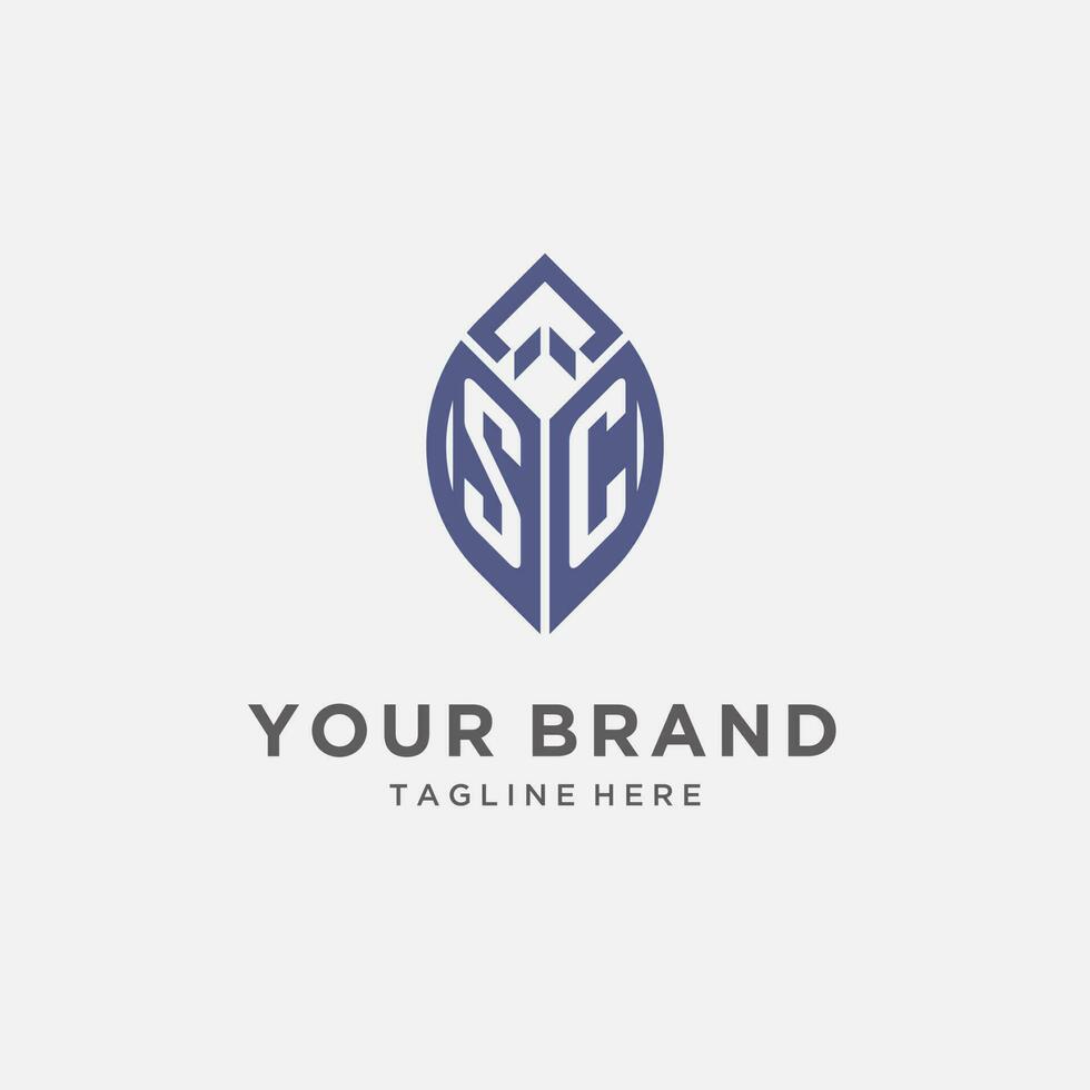 SC logo with leaf shape, clean and modern monogram initial logo design vector