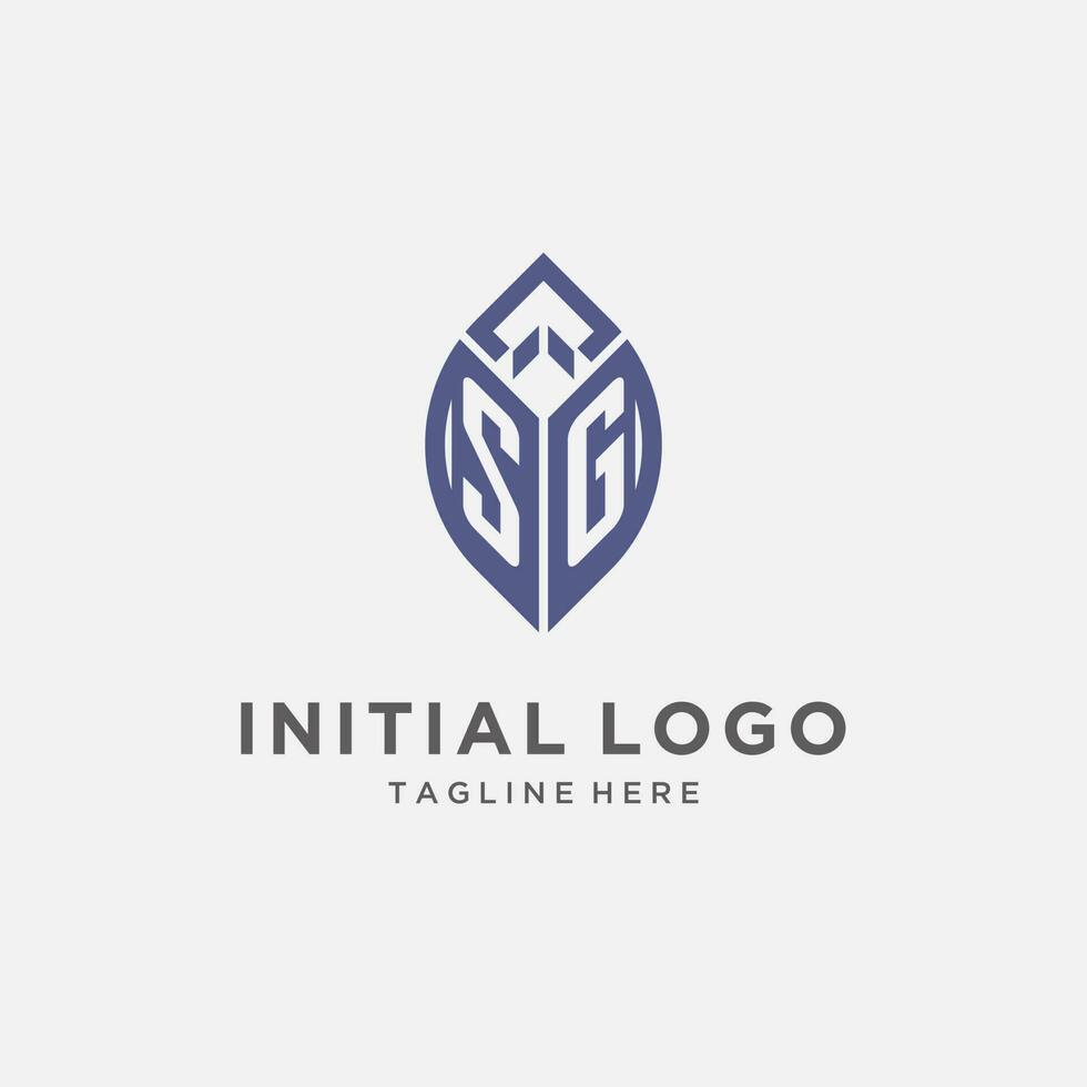 SG logo with leaf shape, clean and modern monogram initial logo design vector