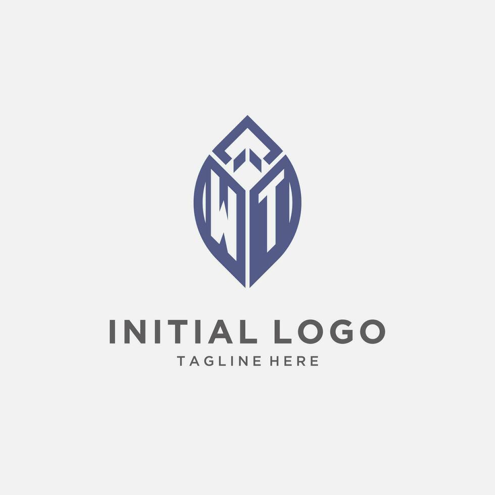 WT logo with leaf shape, clean and modern monogram initial logo design vector