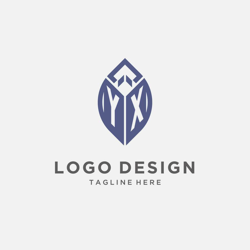 YX logo with leaf shape, clean and modern monogram initial logo design vector