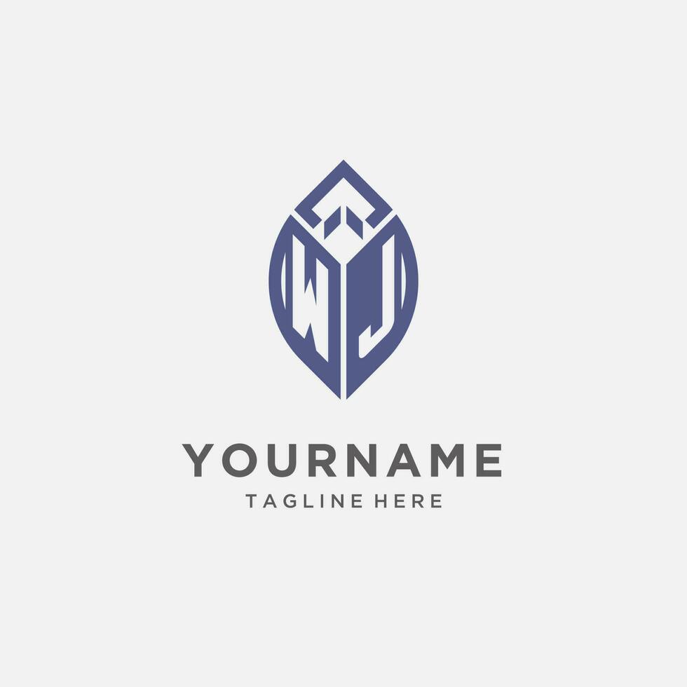WJ logo with leaf shape, clean and modern monogram initial logo design vector