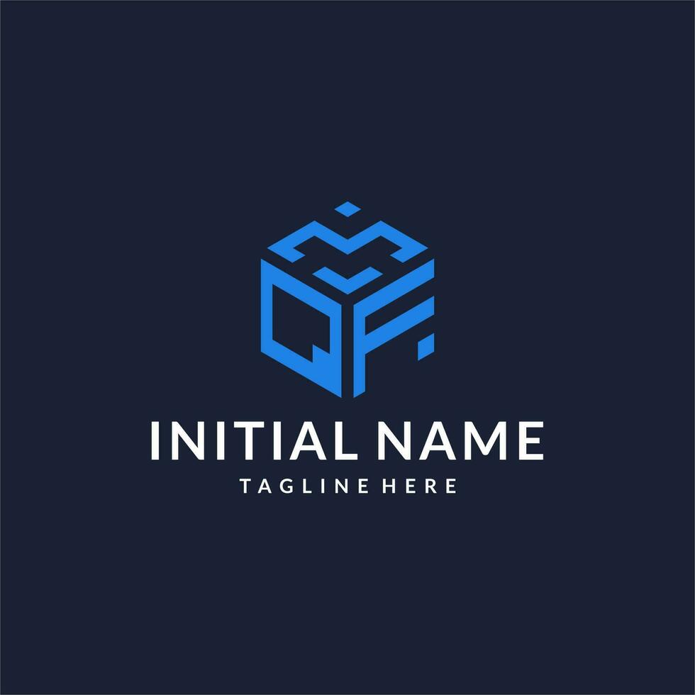 QF logo hexagon designs, best monogram initial logo with hexagonal shape design ideas vector