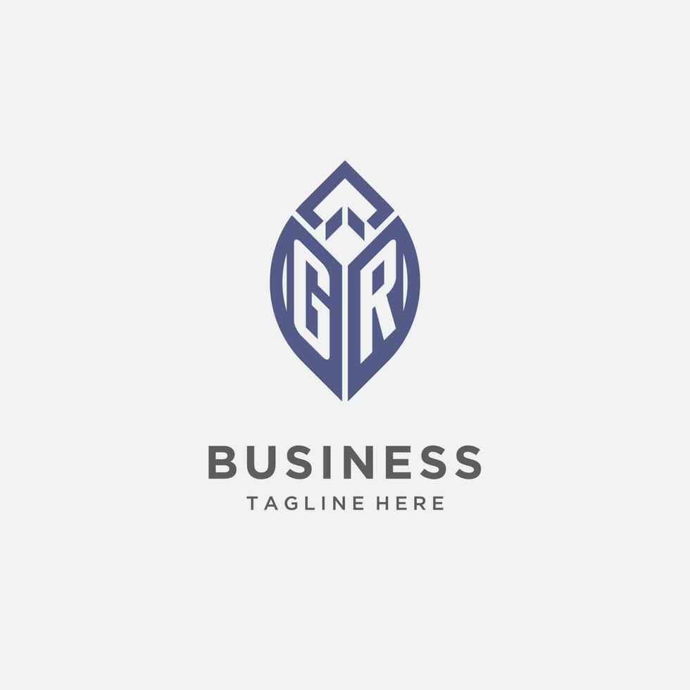 GR logo with leaf shape, clean and modern monogram initial logo design vector