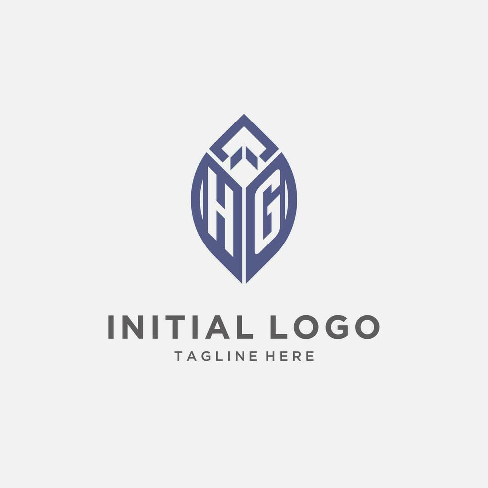 HG logo with leaf shape, clean and modern monogram initial logo design vector