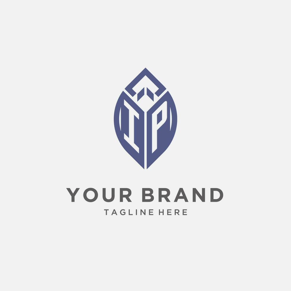 IP logo with leaf shape, clean and modern monogram initial logo design vector