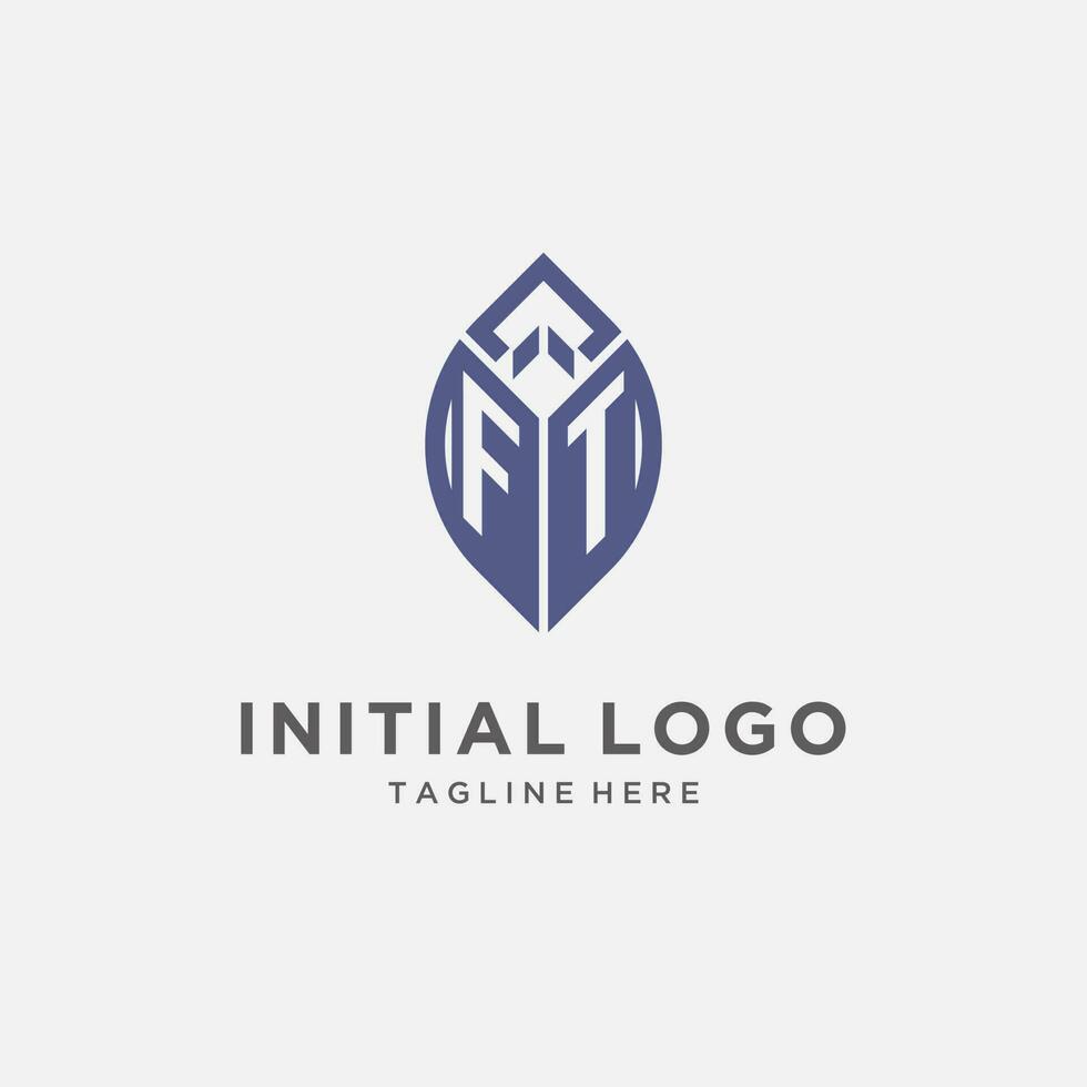 FT logo with leaf shape, clean and modern monogram initial logo design vector