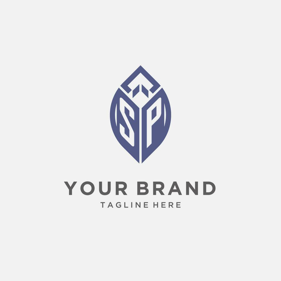 SP logo with leaf shape, clean and modern monogram initial logo design vector