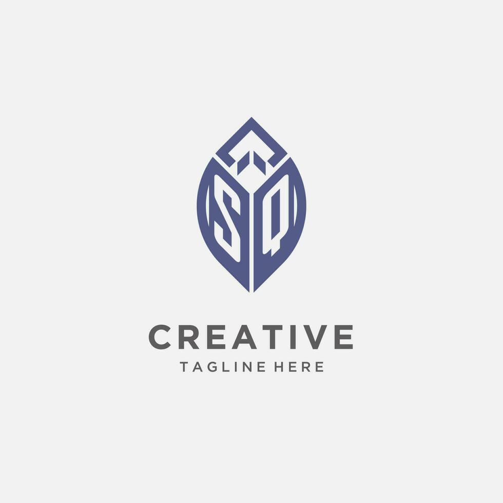 SQ logo with leaf shape, clean and modern monogram initial logo design vector