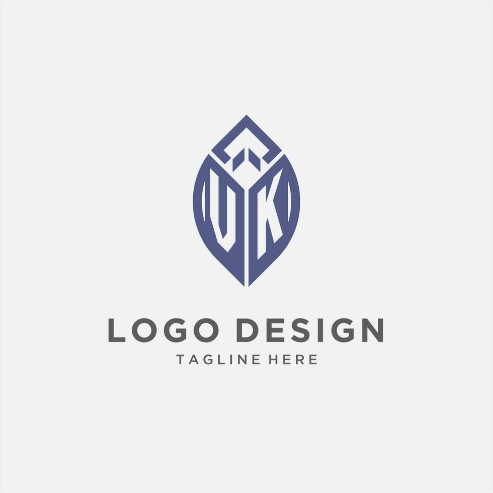 VK logo with leaf shape, clean and modern monogram initial logo design vector