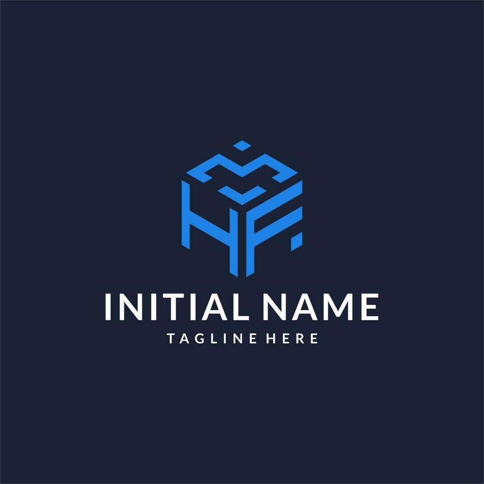 HF logo hexagon designs, best monogram initial logo with hexagonal shape design ideas vector