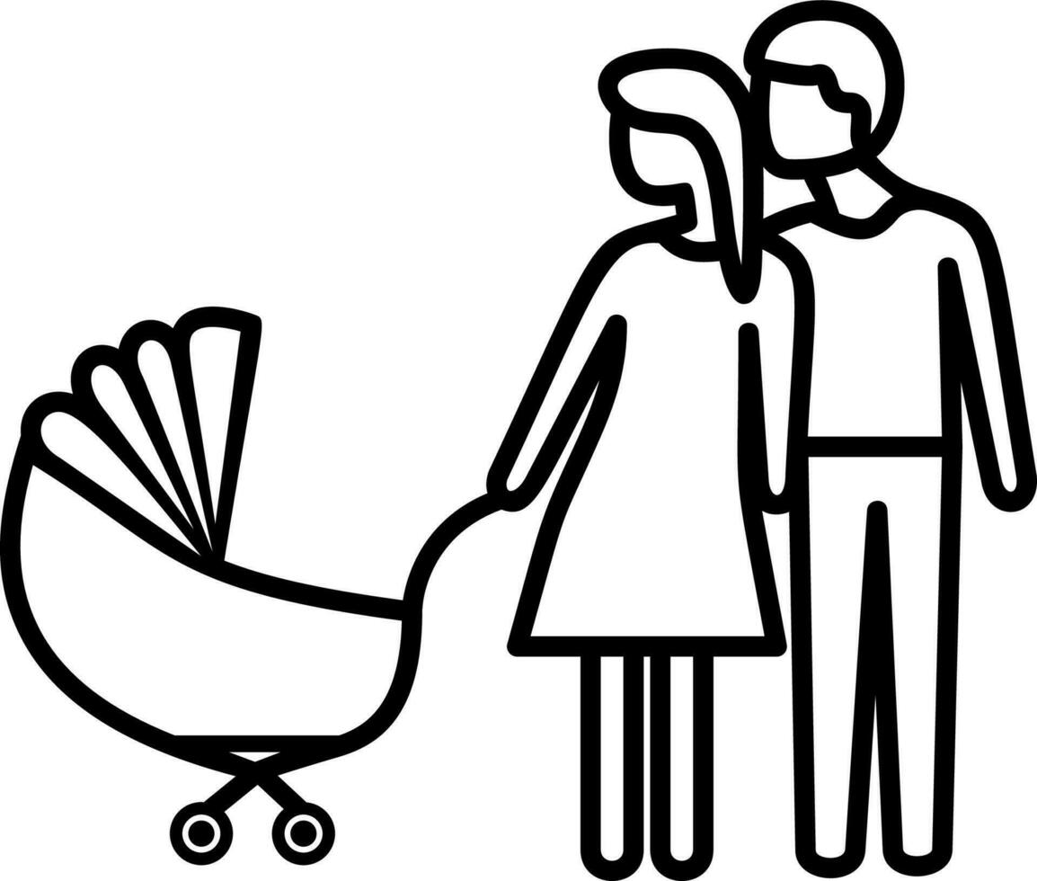 padres con un bebé en un paseante icono vector ilustración