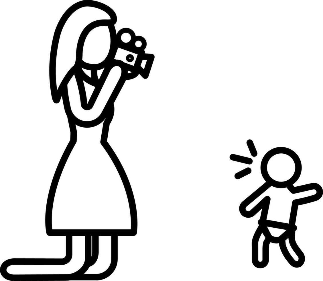 the mother takes the first steps of the child on the camera icon vector illustration