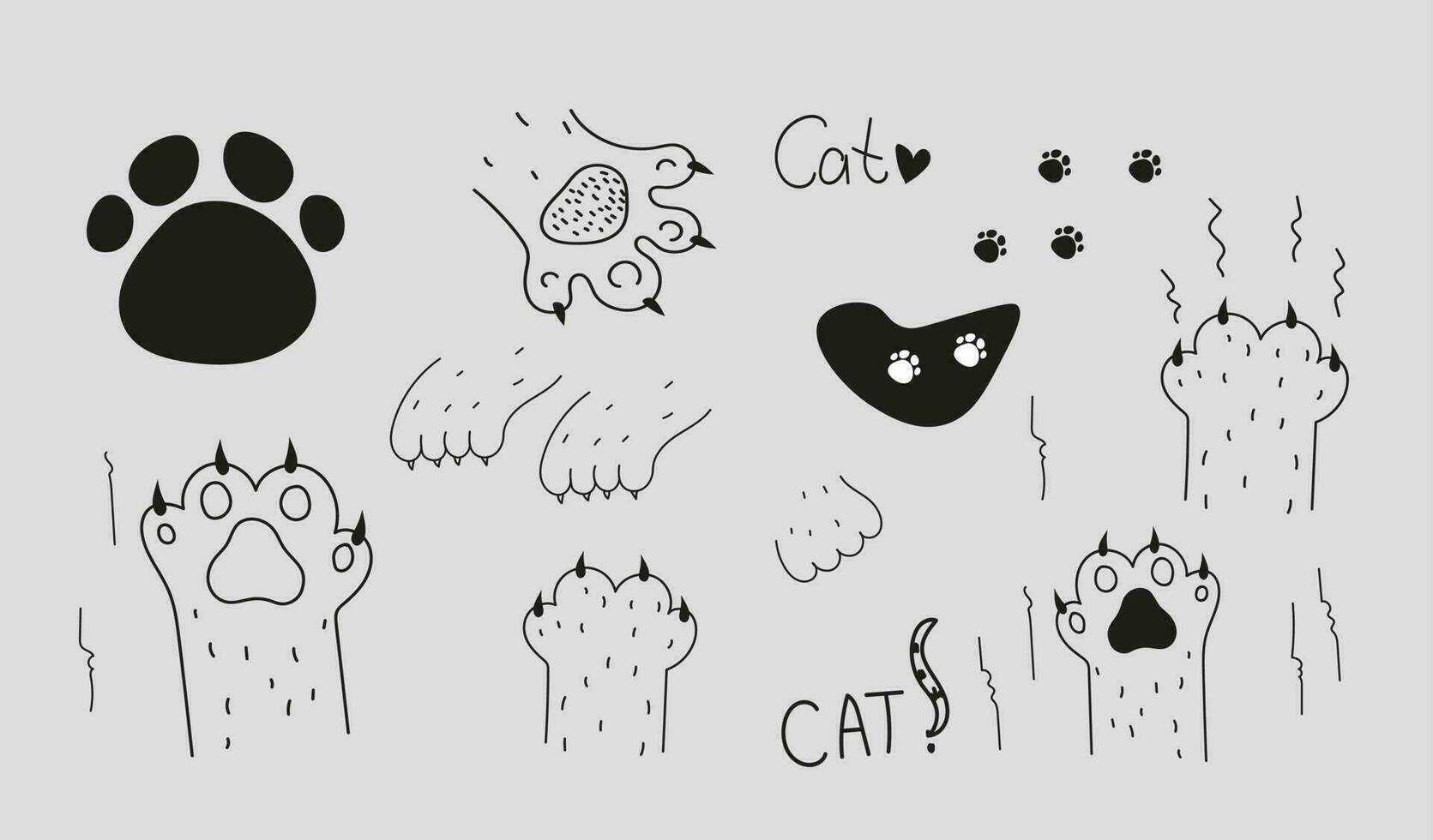 Set of doodle footprints of kitty. Vector illustration.