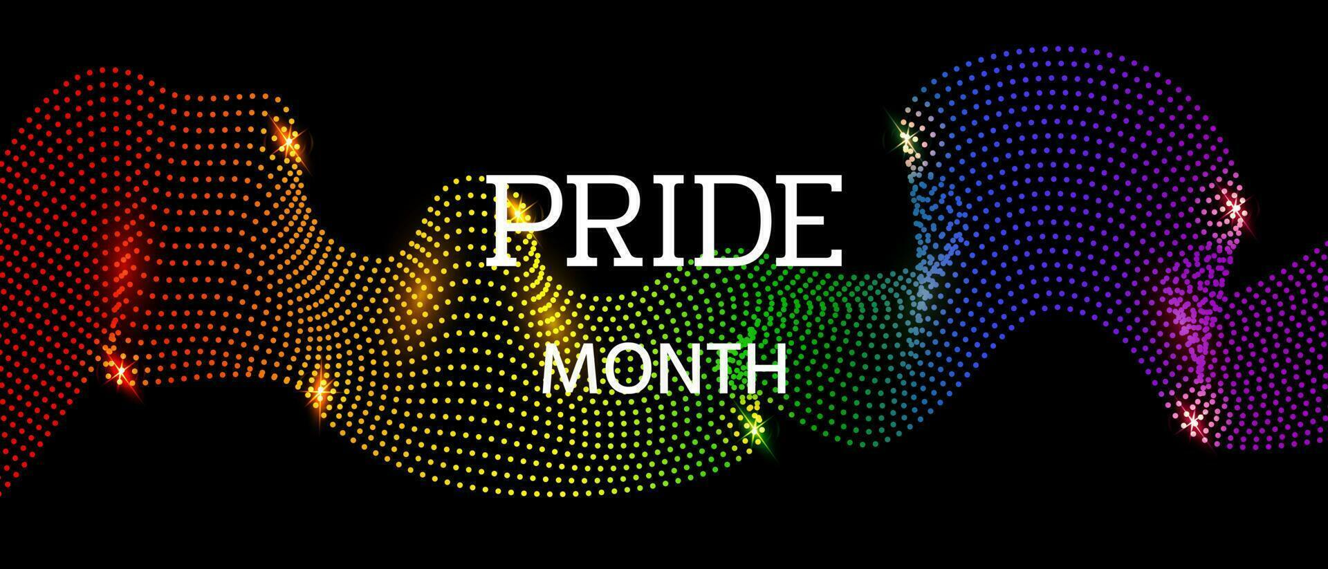 Pride Month background. Dynamic background with dotted waves and rainbow gradient. Vector illustration.