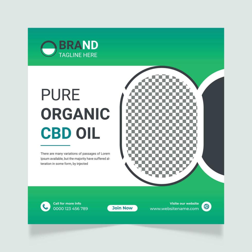 Cbd natural hemp oil web banner post template vector