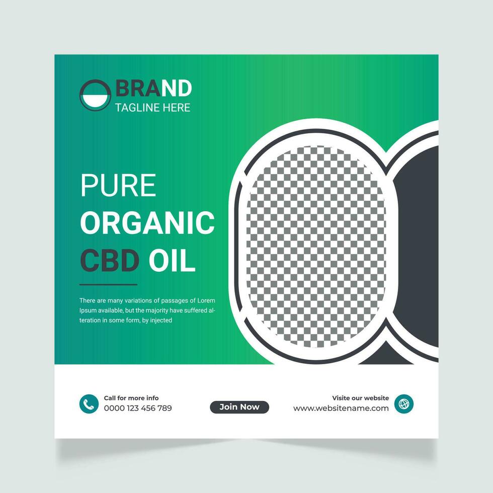 Cbd natural hemp oil web banner post template vector