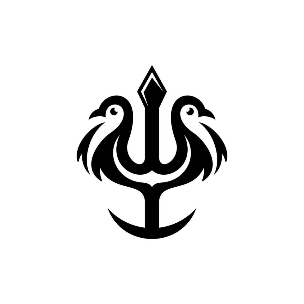 Animal two penguin trident creative logo design vector
