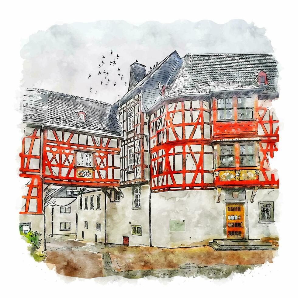 Bad Camberg Germany Watercolor sketch hand drawn illustration vector