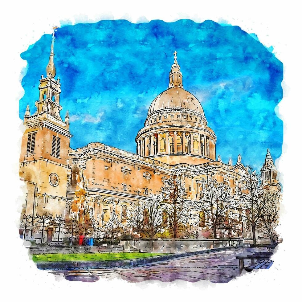 London United Kingdom Watercolor sketch hand drawn illustration vector