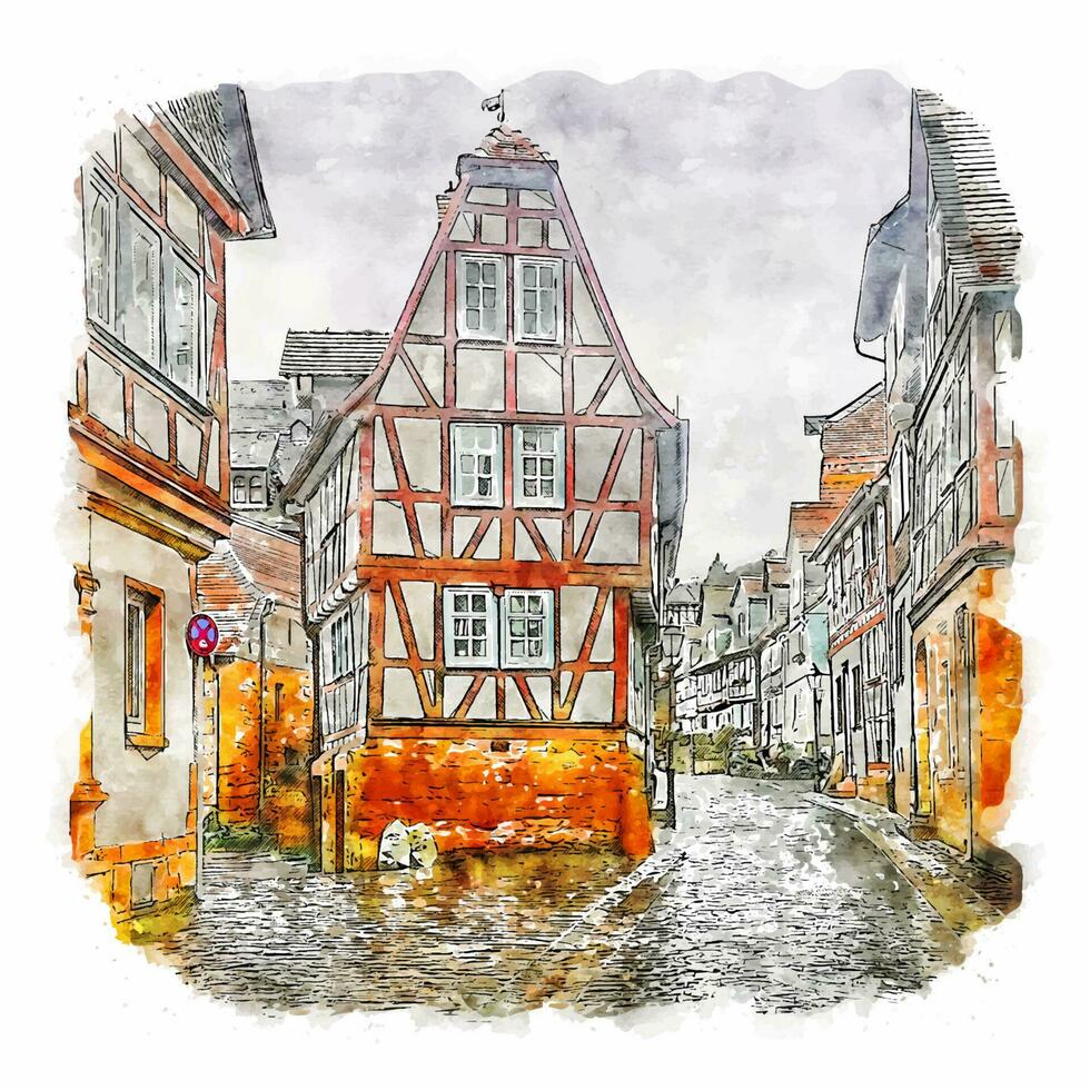 Budingen Germany Watercolor sketch hand drawn illustration vector