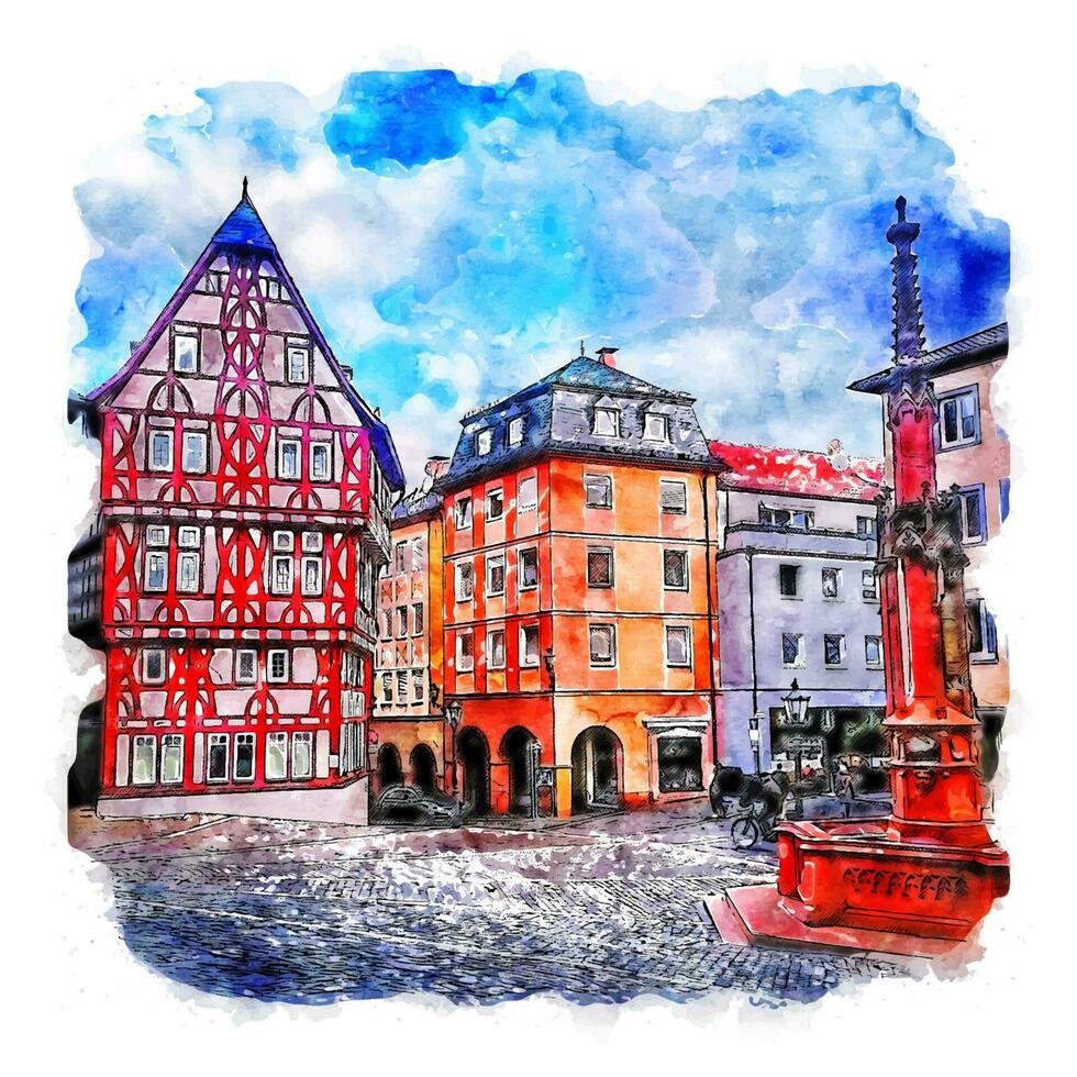 Aschaffenburg Germany Watercolor sketch hand drawn illustration vector